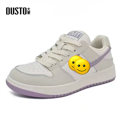 大东小白鞋24春秋新款休闲圆头平底板鞋系带拼接板鞋24C3052