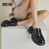 24秋季 新款 时尚 大东乐福鞋 休闲简约粗跟高跟系带圆头皮鞋 24Q1102