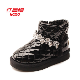 HCMO红草帽女童菱格纹雪地靴冬季加绒保暖水钻短靴T0134136