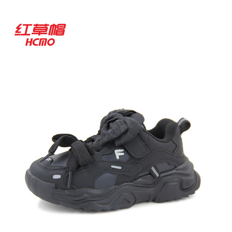 HCMO红草帽秋冬男女童老爹鞋厚底运动鞋黑色百搭休闲鞋T0234108