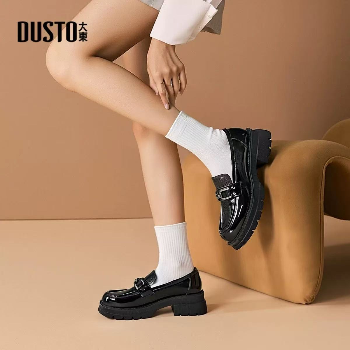 大东乐福鞋24秋季新款时尚休闲优雅粗跟中跟圆头套脚小皮24Q1131