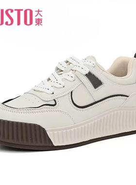 大东面包鞋24秋季新款时尚休闲平底圆头中跟系带简约板鞋24Q1367