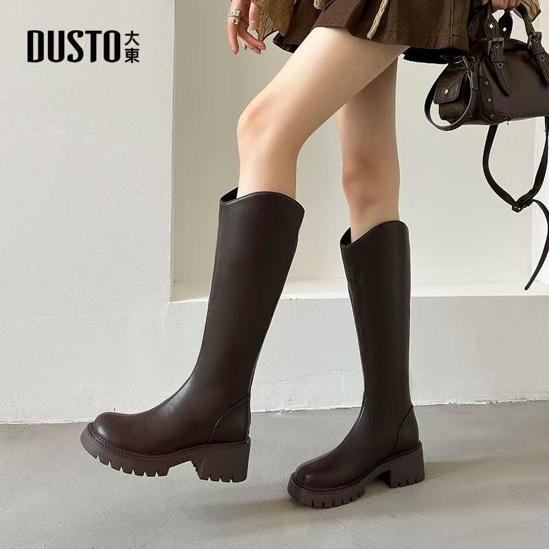 大东秋冬加绒V口显瘦小轻靴女长筒靴骑士靴长靴24D1131鞋底磨损
