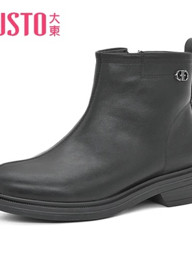 大东23年冬季新款时尚简约车缝线低跟粗跟加绒短靴女鞋23D3718