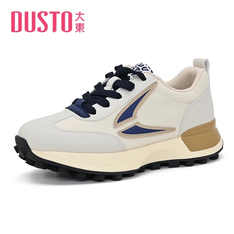 大东时尚休闲鞋23春秋新款休闲中跟平底系带圆头运动鞋23q1933