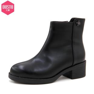 百搭简约后拉链低跟方跟圆头水钻女鞋 时尚 新款 大东粗跟短靴24冬季