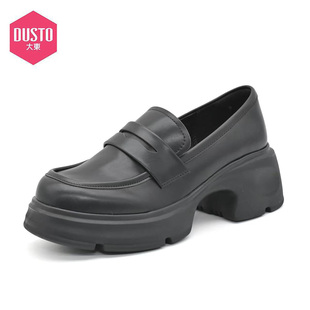 大东乐福鞋女鞋2025春季新款时尚休闲圆头粗跟中跟套脚单鞋小皮鞋