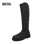 时尚 大东中筒骑士靴女2024冬季 新款 休闲低跟方跟圆头舒适加绒长靴