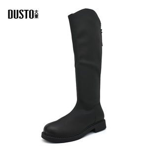 休闲低跟方跟圆头舒适加绒长靴 时尚 大东中筒骑士靴女2024冬季 新款