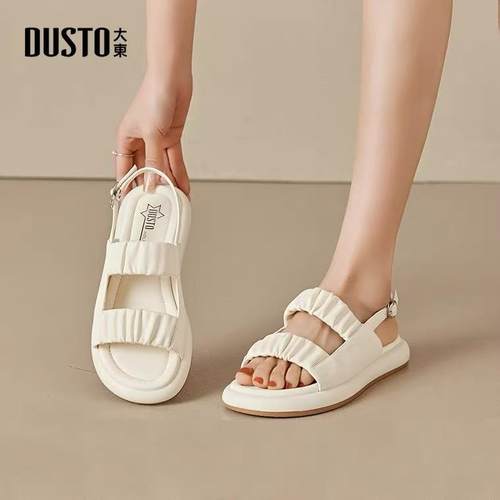 圆头简约一字扣平底低跟女鞋韩版