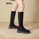 大东长筒靴2024冬季新款时尚优雅舒适圆头粗跟中跟套筒女鞋