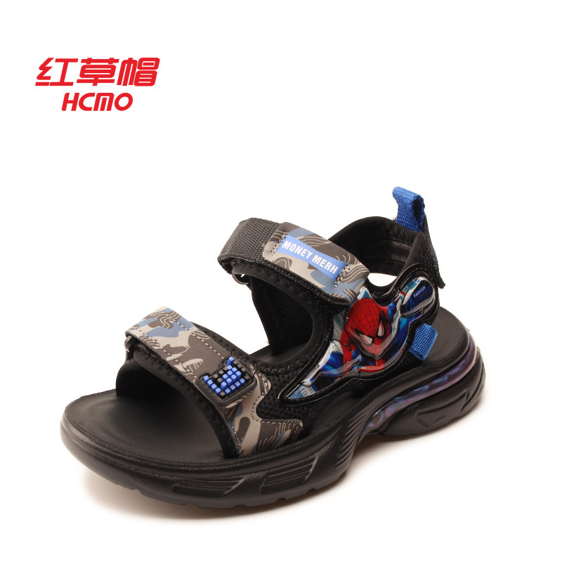 HCMO红草帽男童夏季蜘蛛侠魔术贴防滑软底户外运动凉鞋T0142116