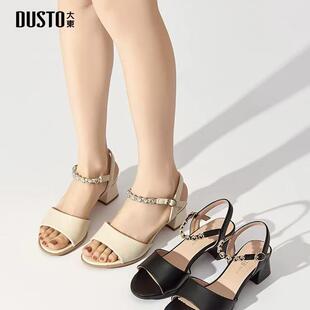优雅时尚 大东一字带凉鞋 新款 2024夏季 粗跟高跟一字扣24X1059 女鞋