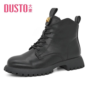 圆头中跟系带侧拉链加绒短靴23D3819 时尚 大东马丁靴23年冬季 新款