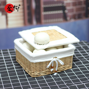 藤编馒头筐商用正方形编织老式透气馍馍筐小饼收纳筐家用篮子带盖