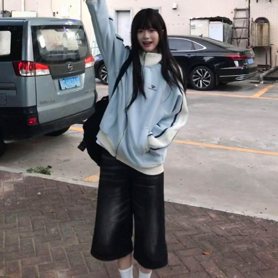 美式高街百搭撞色半高领外套情侣