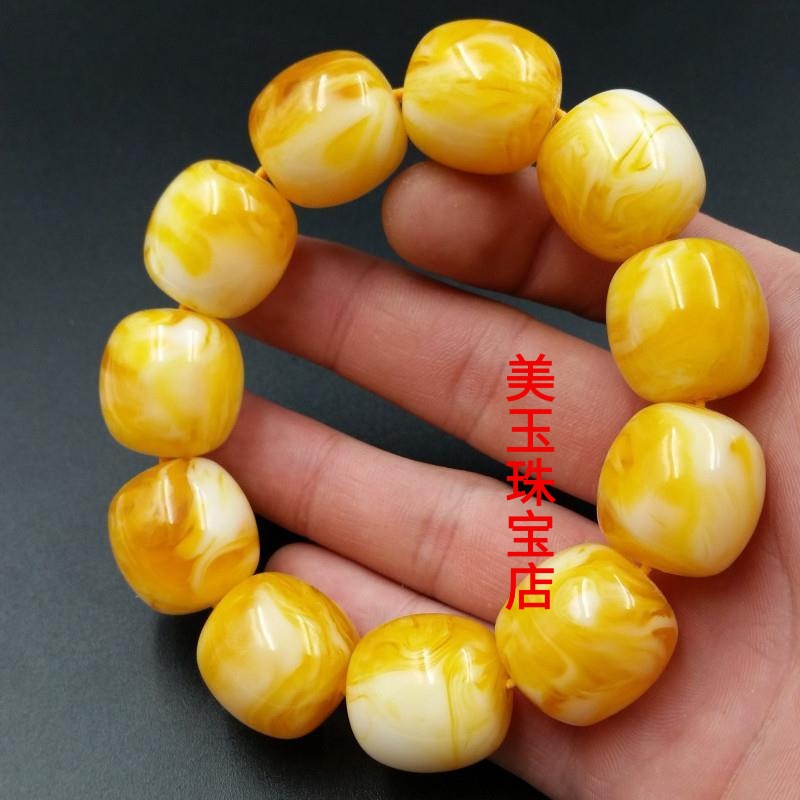 高档精美 蜜蜡桶珠手链花蜜蜡路路通手链男女同款蜜蜡手链手串