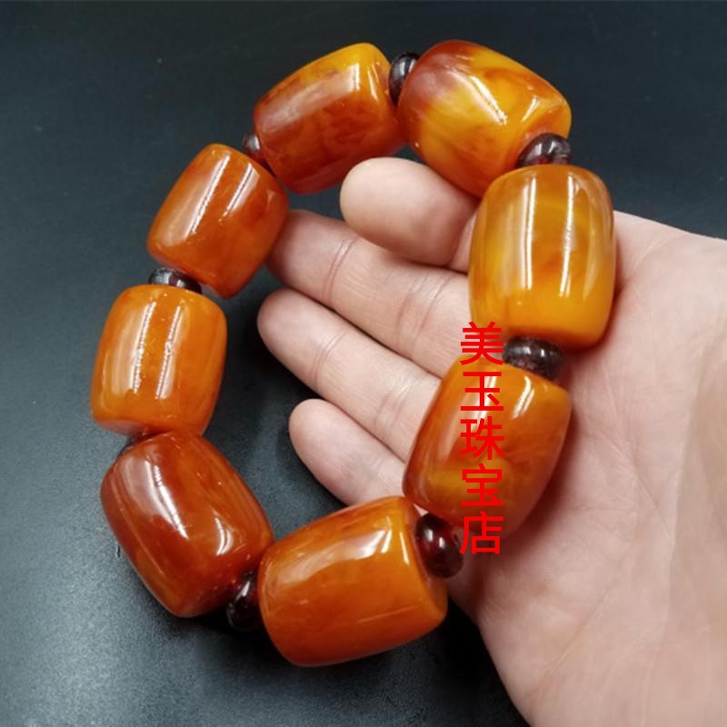 新款二代蜜蜡桶珠手链 二代蜜蜡路路通手链 大号二代蜜蜡手串