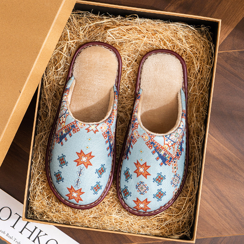 冬季印花居家情侣保暖防滑棉拖鞋