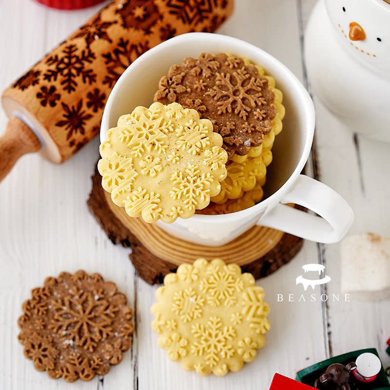 AMAGOUR安柚  圣诞节雪花榉木印花擀面饼干模具