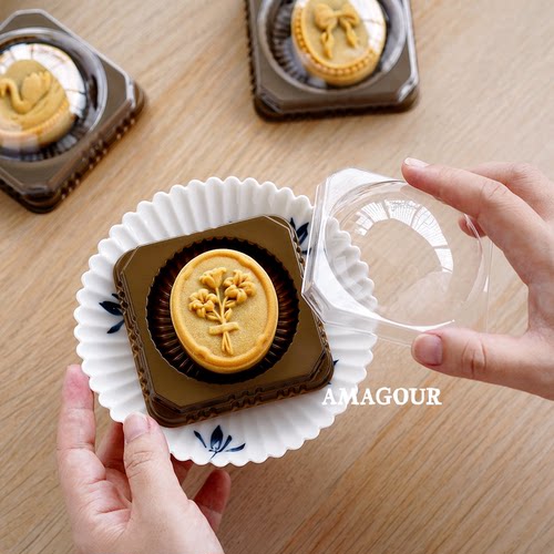 AMAGOUR 圆形PP天地盖月饼底托 蛋黄酥包装盒月饼包装盒