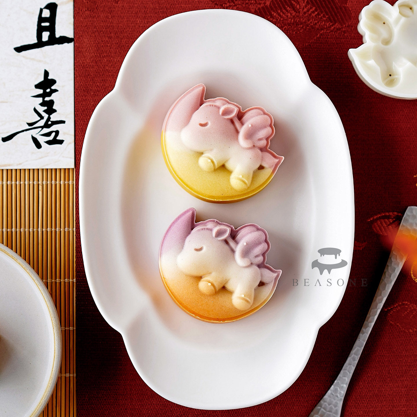 AMAGOUR原创 50克马年新年卡通萌马抱月可爱小马开运酥月饼模具