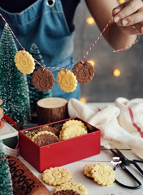 AMAGOUR安柚  圣诞挂坠榉木印花擀面杖圣诞树挂件饼干压模切模