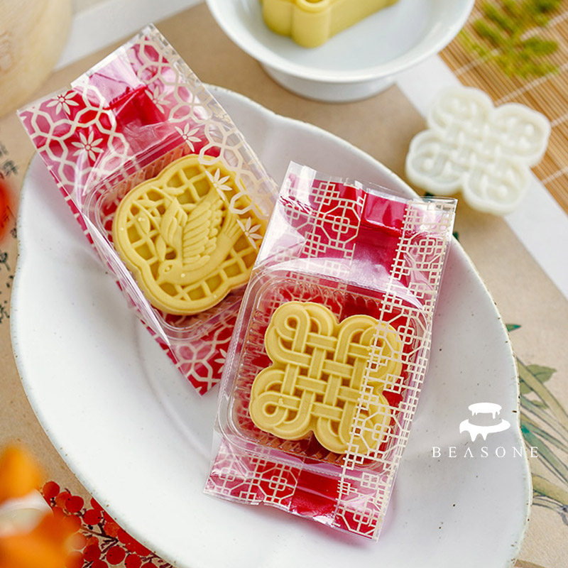 50g 新年复古窗花饼干玛德琳费南雪中秋流心广式月饼机封包装袋
