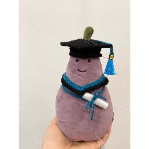 jellycat16cm茄子娃衣毕业博士帽毛线钩织套装配饰手工钩织学士服