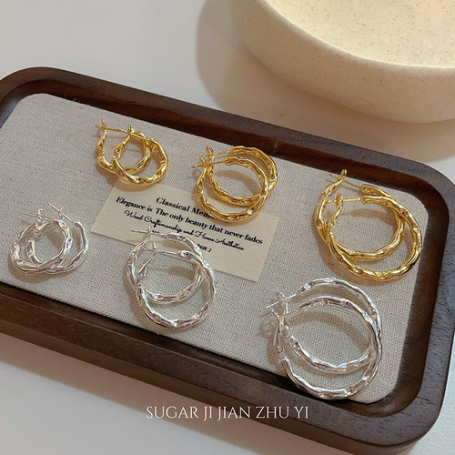 SUGAR 经典百搭素圈耳环女2025年新款耳圈个性冷淡风高级感耳饰