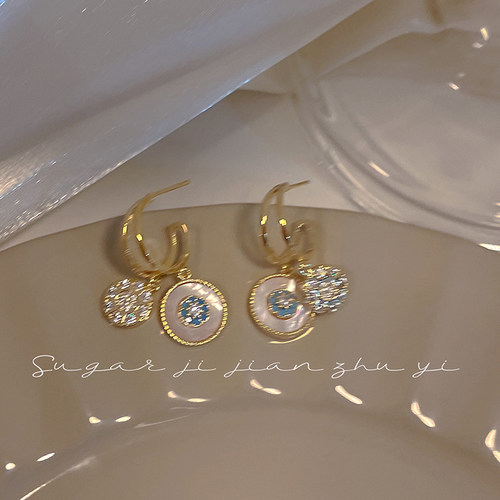 SUGAR 海的女儿耳钉精致贝壳高级感轻奢复古气质温柔锆石耳环女