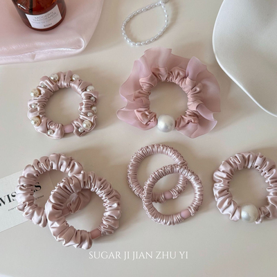 甜美粉色珍珠头绳小肠发圈温柔气质高弹力扎发宝宝皮筋春夏发饰女