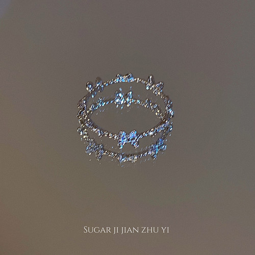 SUGAR 锆石蝴蝶戒指女小众设计感食指戒子轻奢高级感时尚个性指环