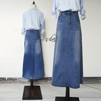 Mùa xuân và mùa thu 2019 giản dị không phân chia kích thước lớn denim cao co giãn một nửa chiều dài Váy Một từ eo thun denim quần áo nữ cao cấp - Váy mẫu chân váy công sở đẹp 2020