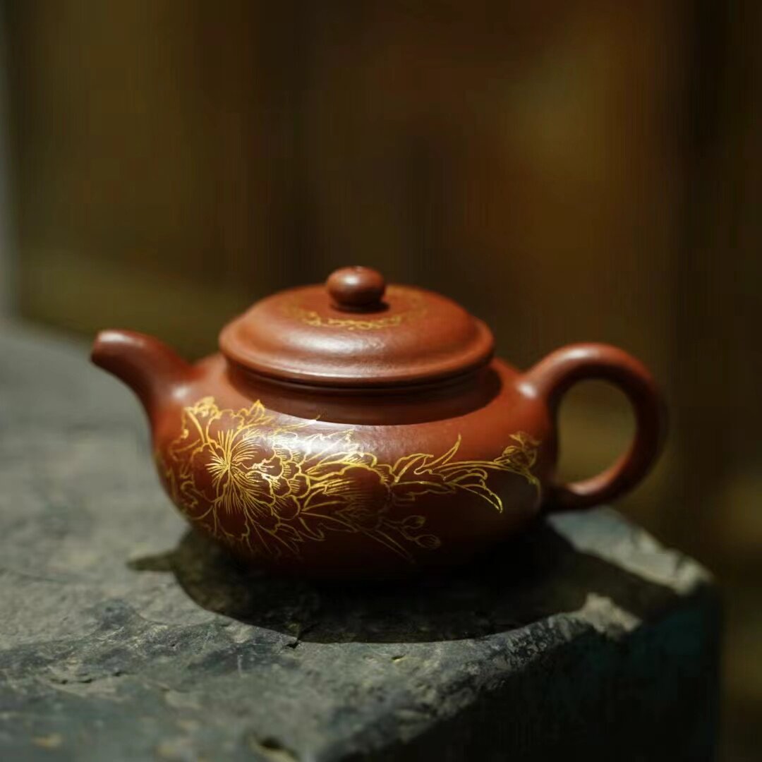 80年代台订全手精品仿古壶 原矿大红袍泥 描金友石轩款泡茶道145c
