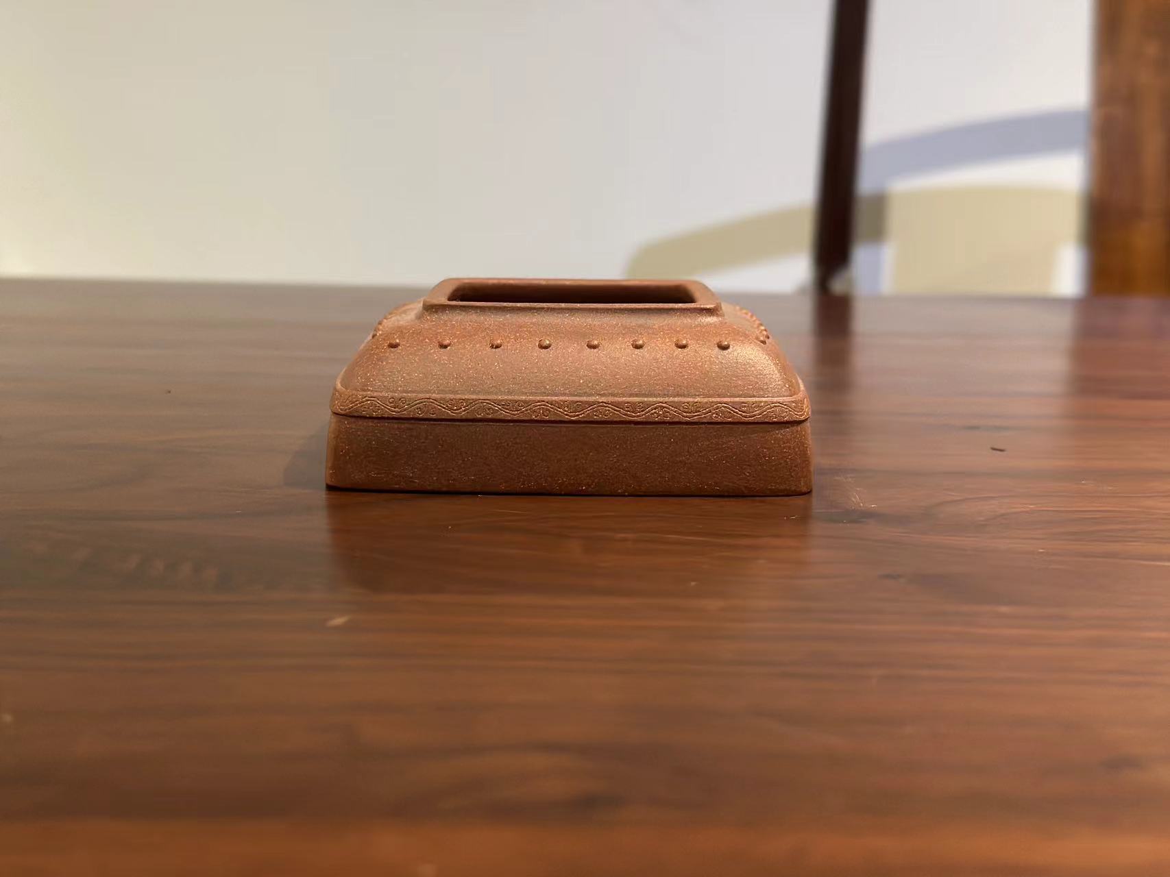 新款海外定制紫砂摹古文人器 四方形谷纹花边文房笔洗 紫泥小水盂