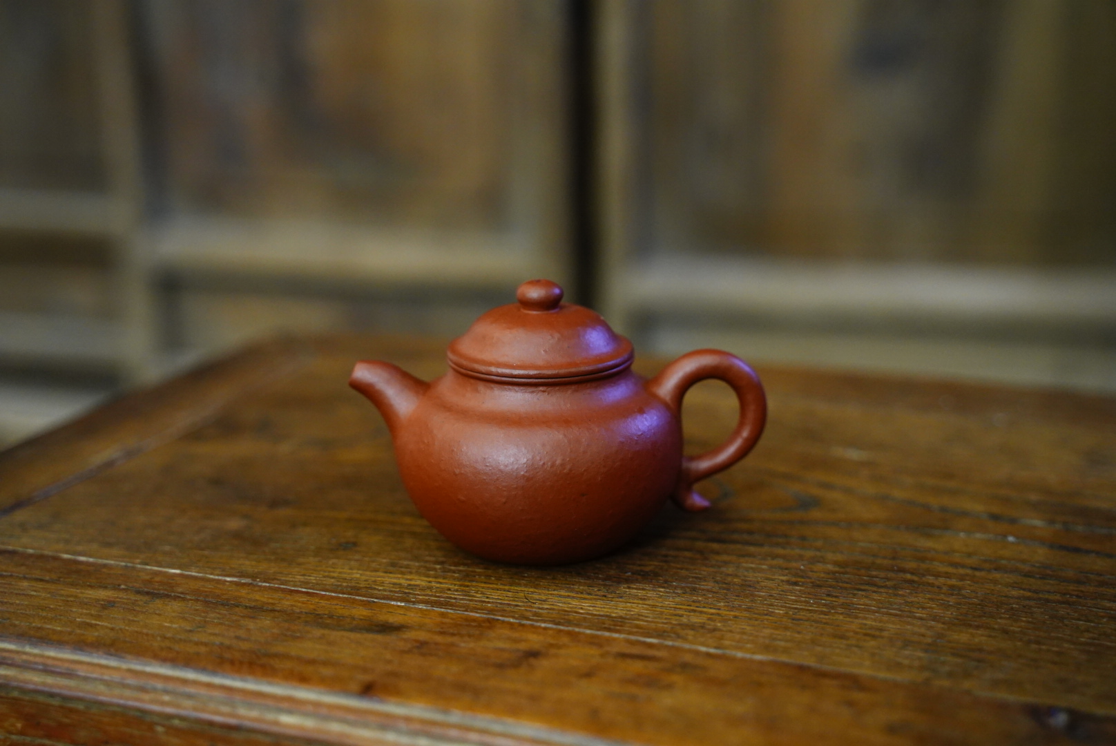 90年台湾定制紫砂原矿粗砂朱泥莲子壶 工夫茶小品泡茶仿古款130cc