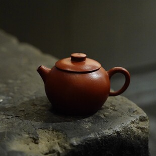 80年代台订紫砂壶 原矿老朱泥巨轮珠壶 工夫茶小品 柏原诗句款60c