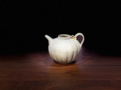 古器物南宋时期 湖田窑青白瓷壶茶道器 瓜棱壶泡茶器刻水波纹老壶