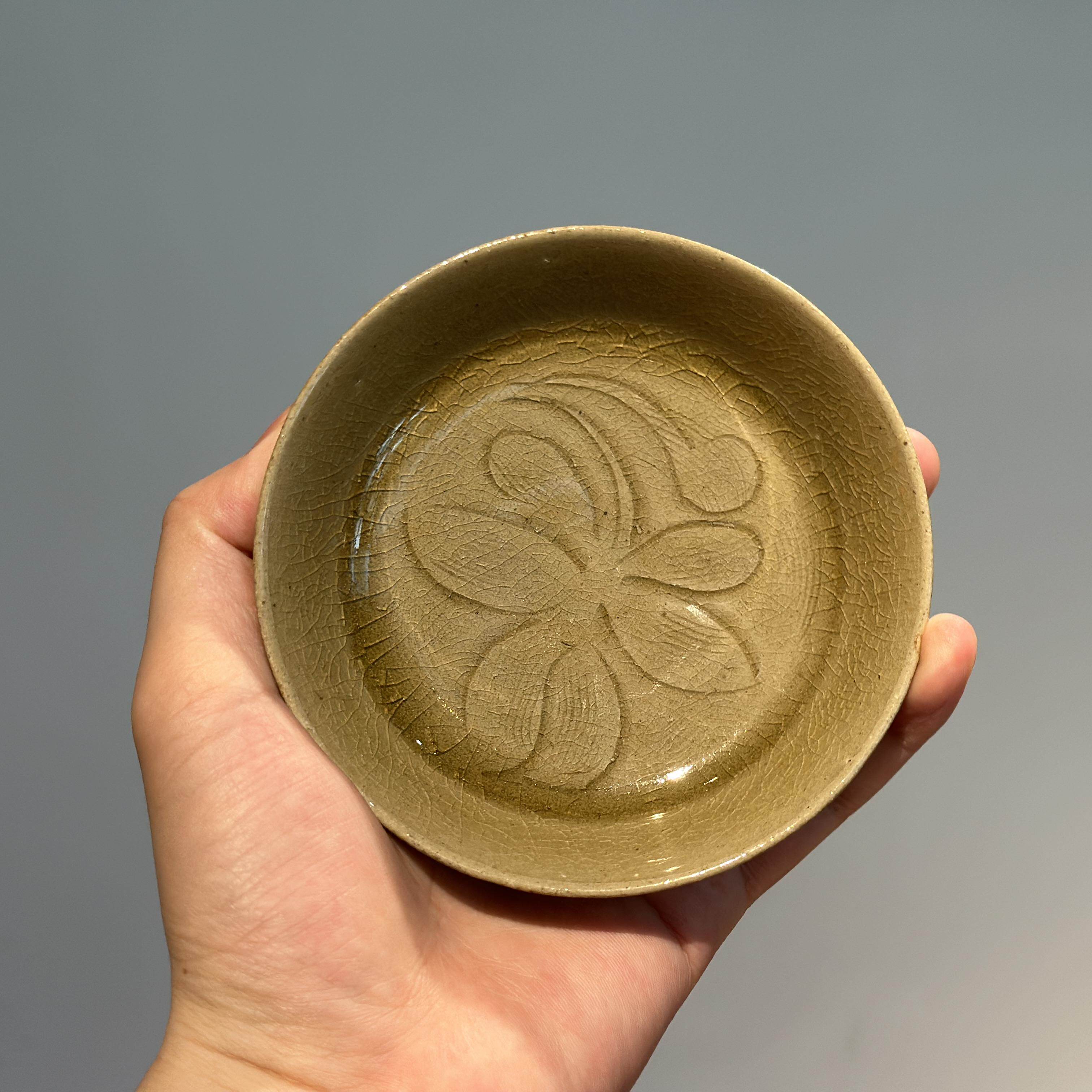 60年代老龙泉窑青瓷柴烧青黄釉笔洗刻莲花开片玻璃釉工夫茶小壶承