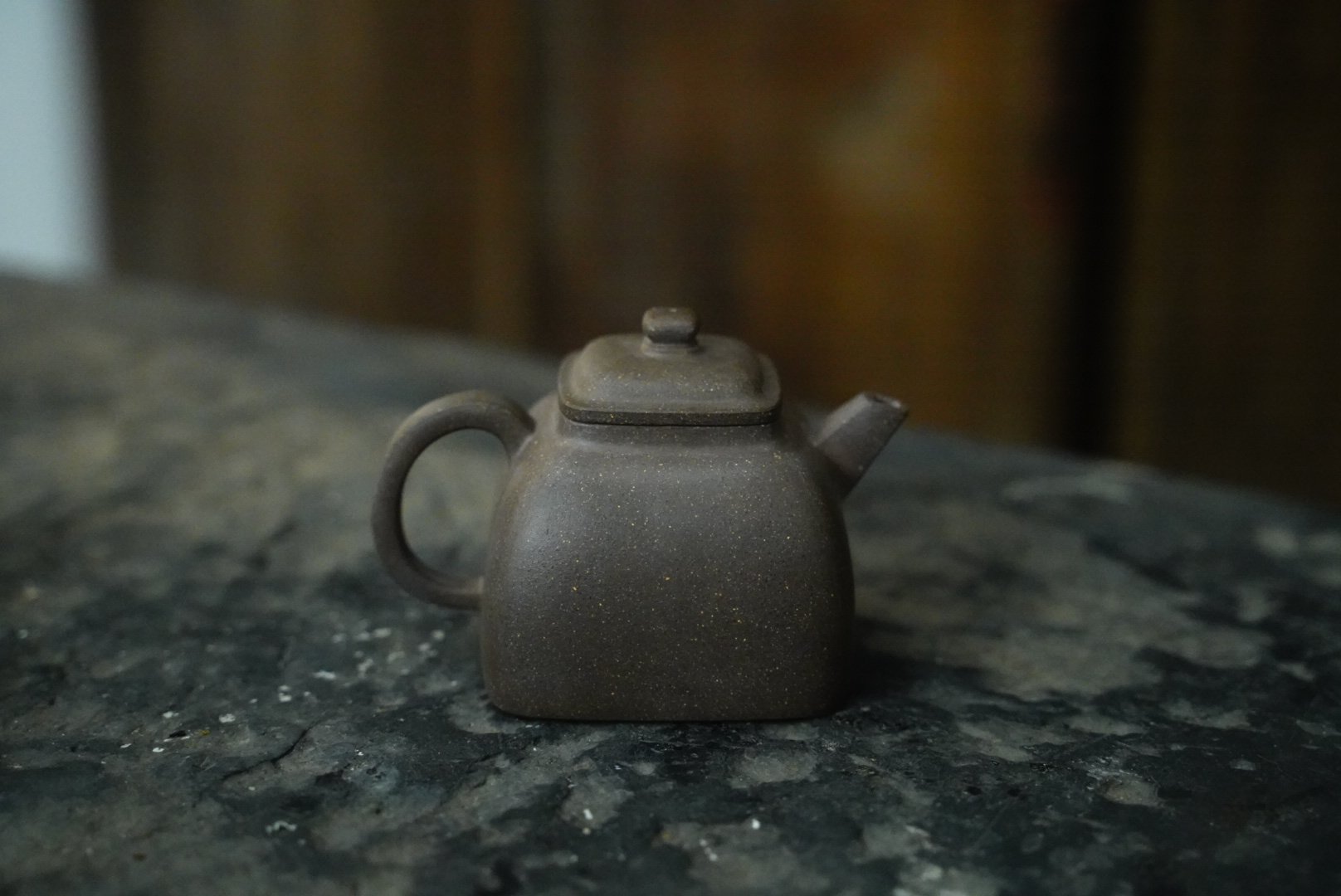 90年代台定全手工制紫砂壺 原矿青灰泥少见坦然壶 四方壶王丽萍款