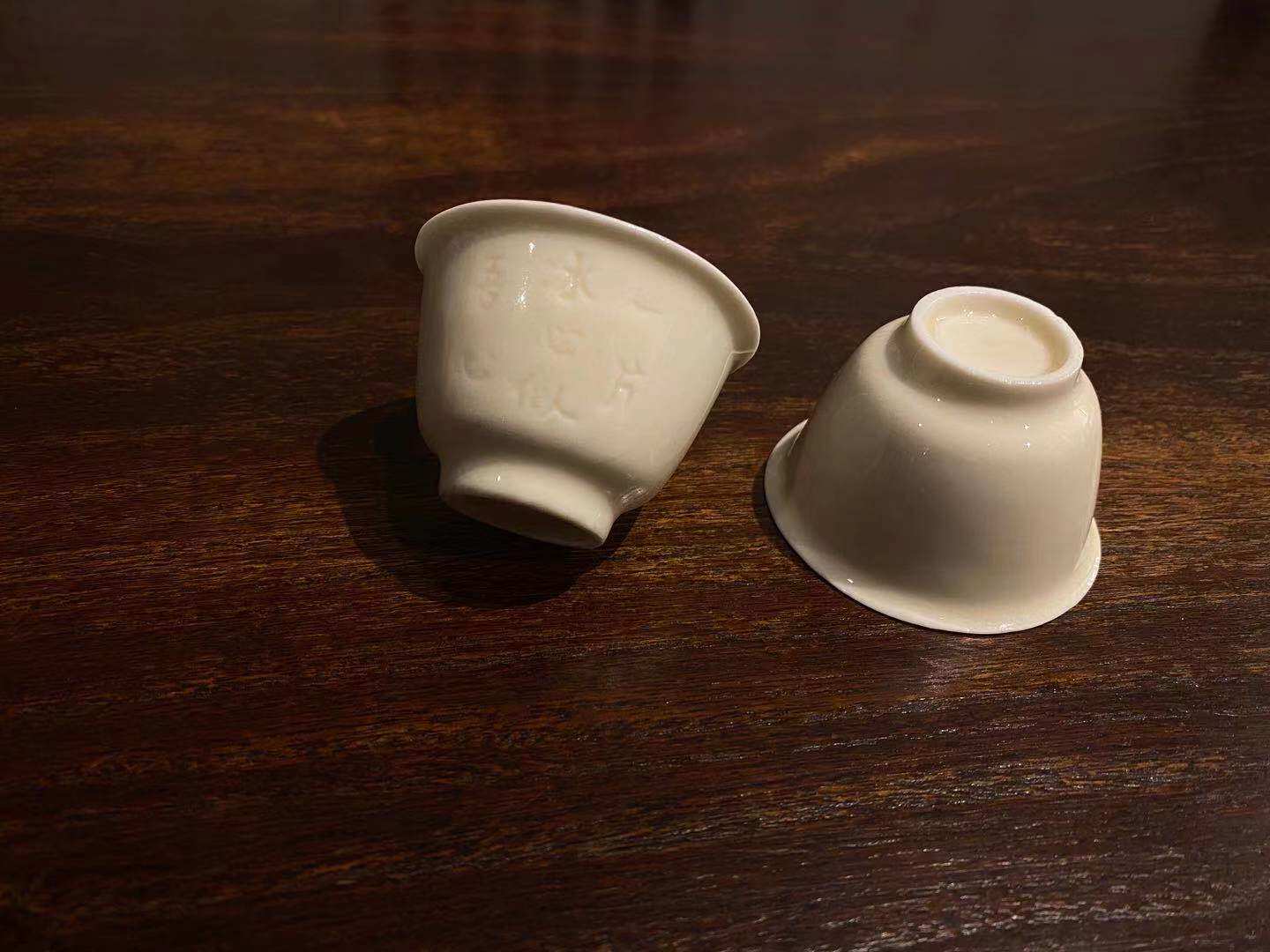 80年代台定德化白瓷 明代原矿老工艺柴烧 阴刻工夫小铃铛杯品茗杯