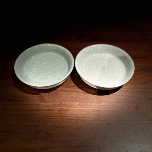 90年代台定工夫茶器漳州潮州窑瓷茶盘仿哥窑白釉瓷开片小壶承茶盘