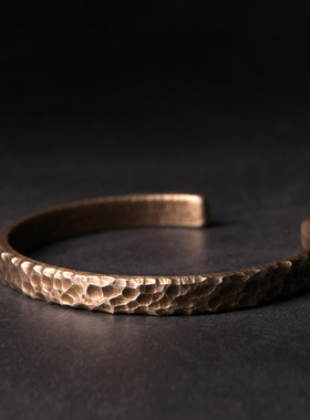 曲尾花原创设计复古饰品情侣款 手工简约铜手镯男 个性金属手环女