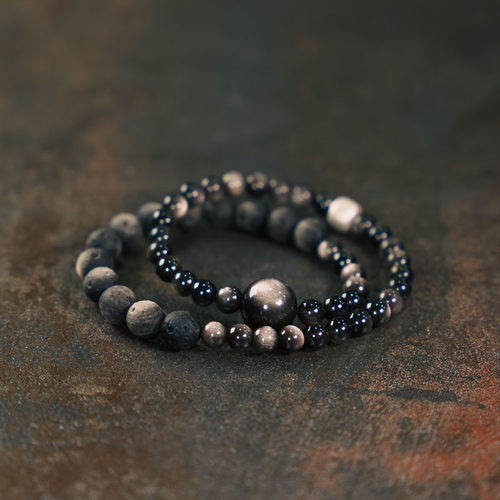 非鱼之家天然黑曜银曜石个性手串