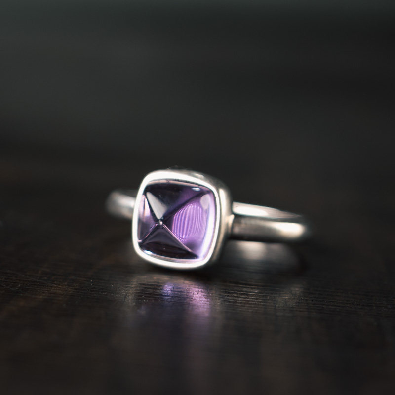 非鱼之家紫水晶925银镶嵌戒指 简约设计唐塔手饰 复古哑光指环女