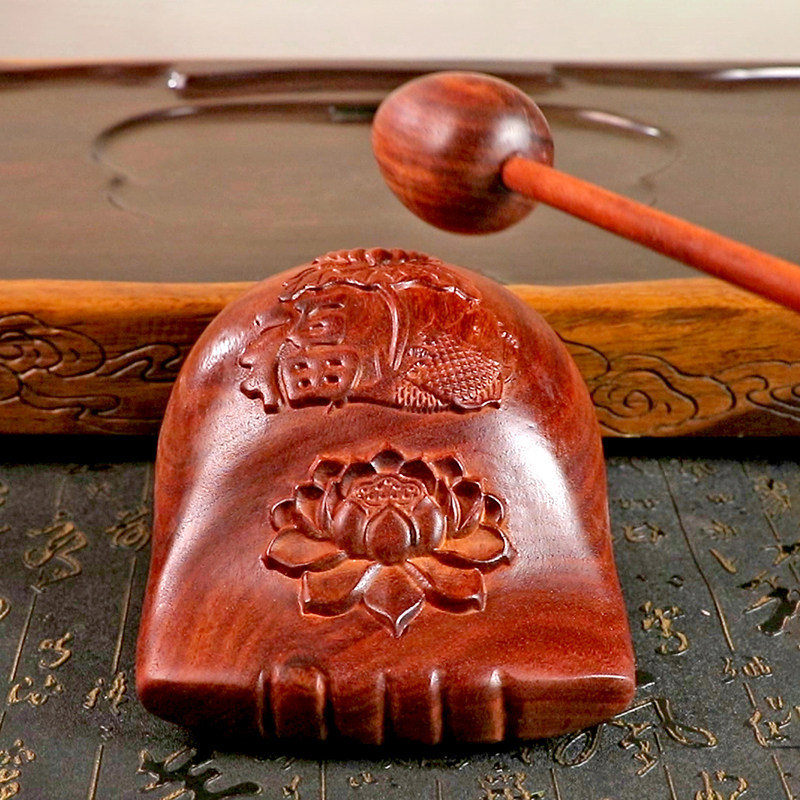 天然血檀木鱼莲花锦鲤福字木雕摆件敲击打击乐器解压趣味音质清亮