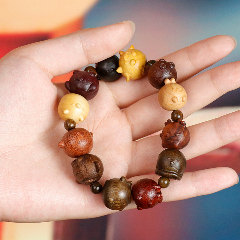 红花梨金丝楠木十二生肖手串文玩盘玩佛珠木质本命年手链男女款