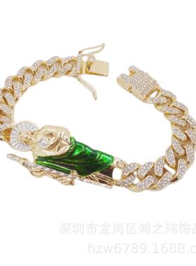 工厂 直销欧美 镀14K金绿色圣裘德手链宗教首饰百搭 信男信女流行