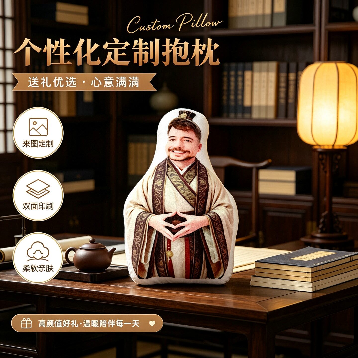 野绷先生搞笑表情包人脸丑照毛绒抱枕来图定制沙发靠垫午睡枕礼物